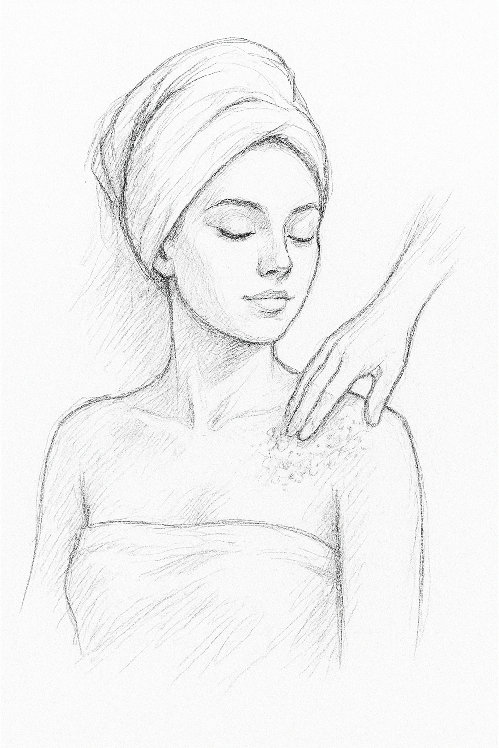 Croquis au crayon d'une femme recevant un soin du corps dans un spa