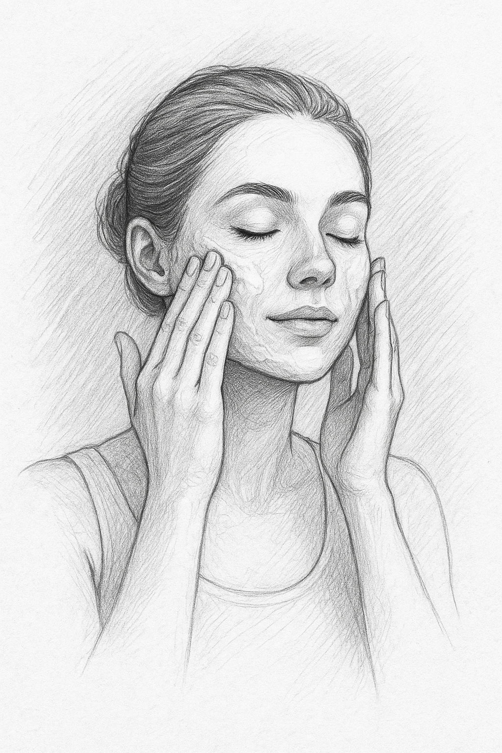 Croquis au crayon d'une femme faisant un soin du visage