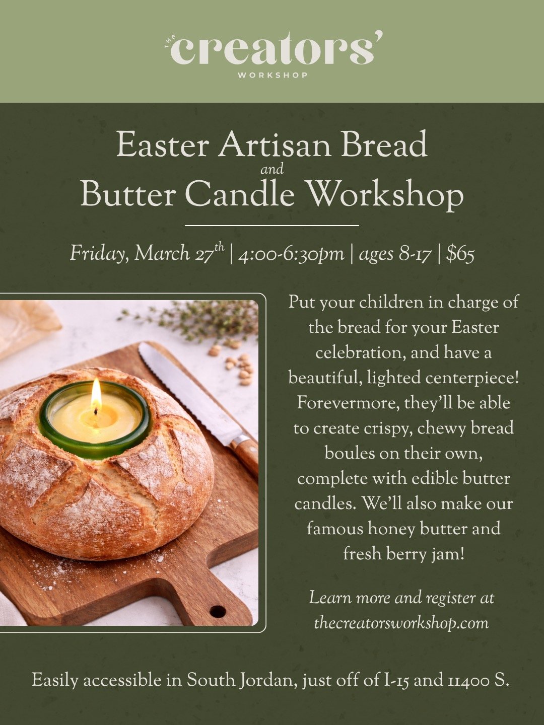 Send your teens and children for this fun baking class this Friday, with 10% off of tuition for siblings! We'll talk about the bread making process and the science behind the thick, crispy crust and the soft interior, then students will make a delici