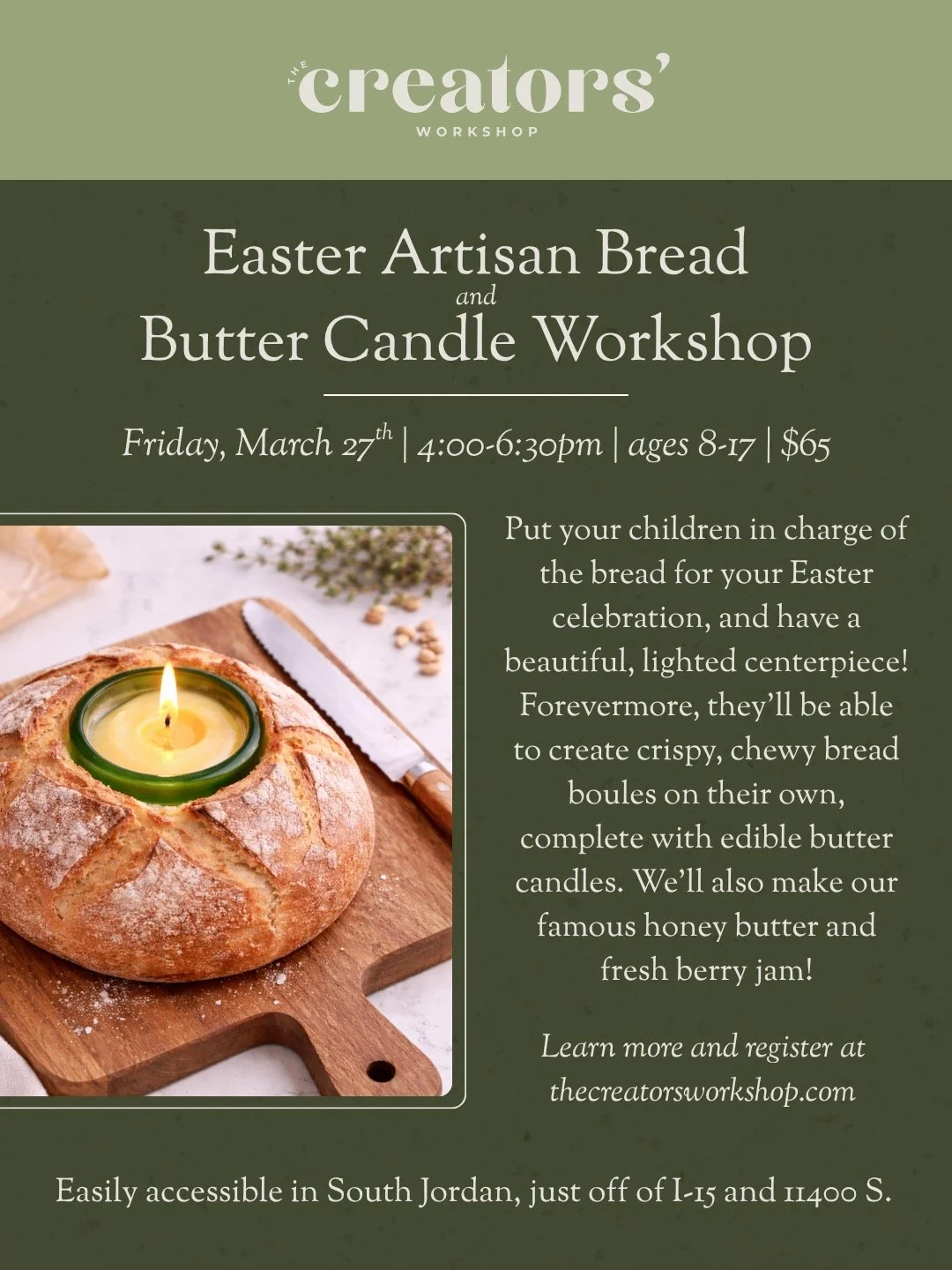 Send your teens and children for this fun baking class this Friday, with 10% off of tuition for siblings! We'll talk about the bread making process and the science behind the thick, crispy crust and the soft interior, then students will make a delici