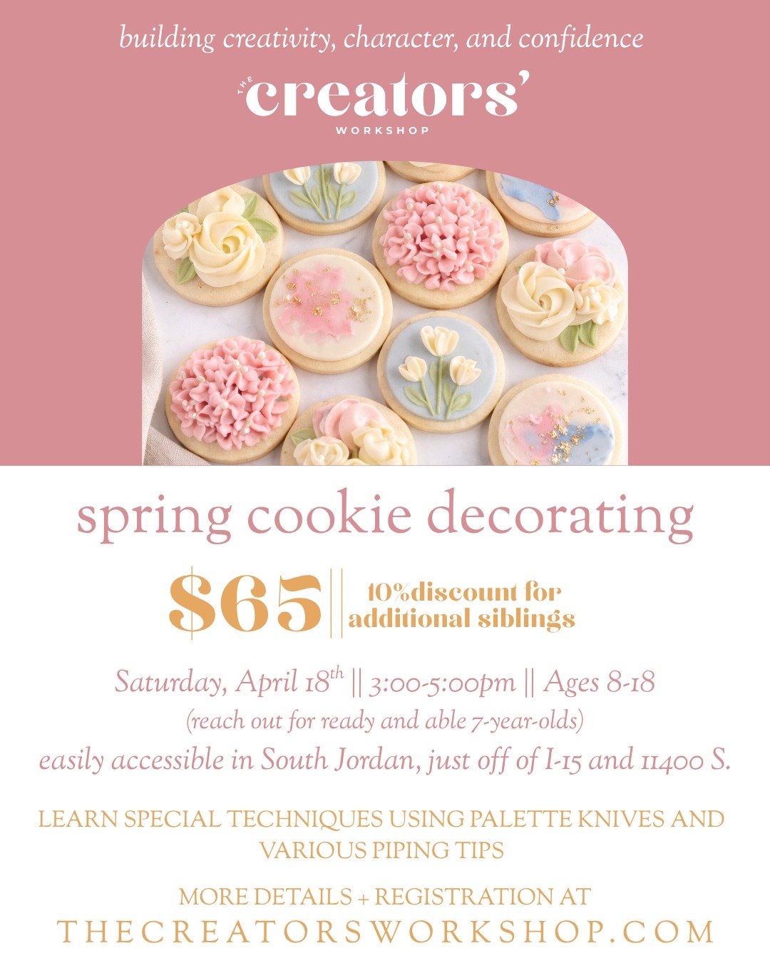 At this workshop, we'll start by making a delicious buttercream frosting and then will mix our colors (some chemical dye-free options available). Students will learn how to start with a smooth frosting base as well as several decorating techniques us