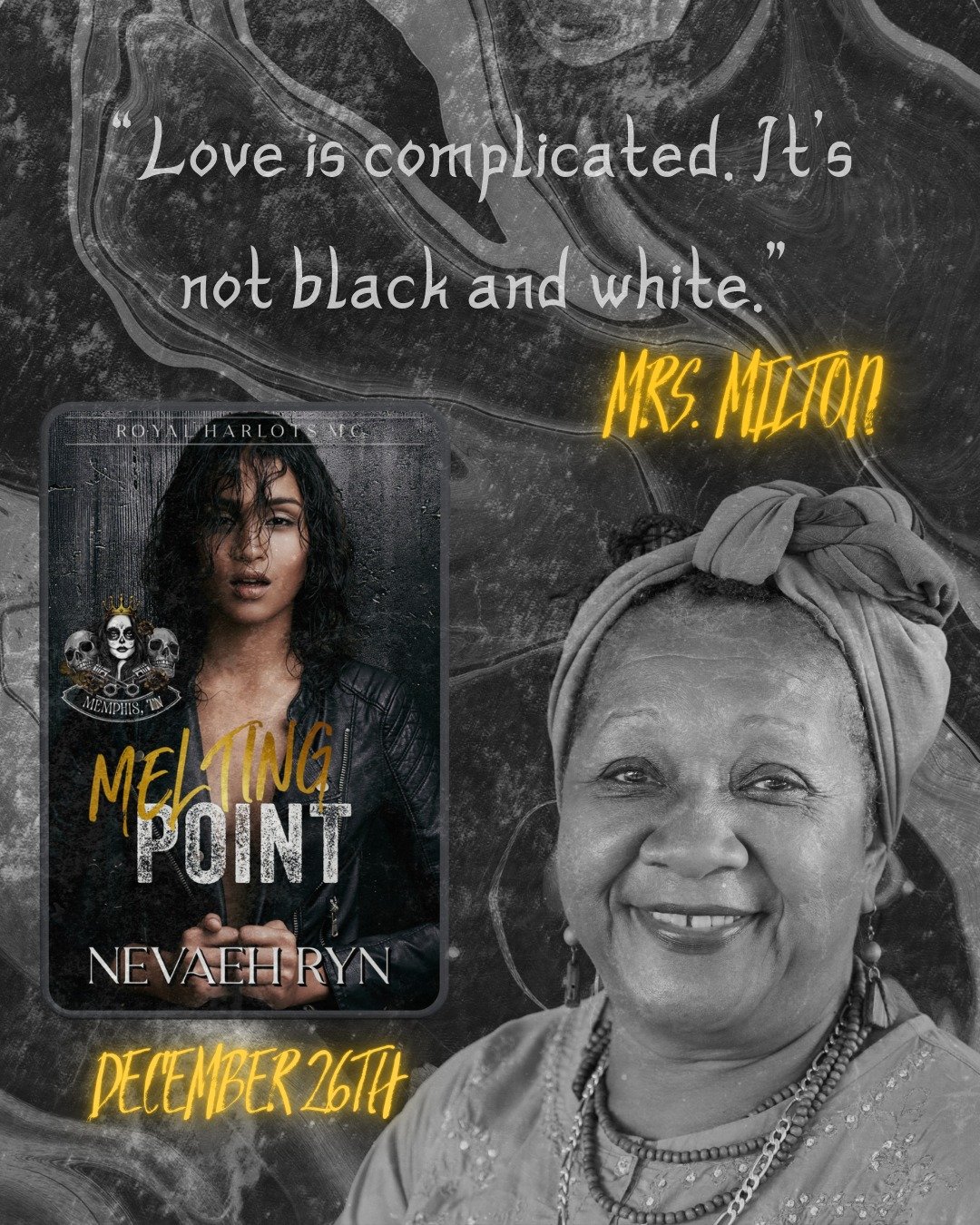 Merry Christmas! Melting Point is coming out tomorrow, so gift yourself a spicy WLW biker romance. For a little context, Melting Point is a lesbian biker romance with lots of spice. 32-year-old Denali has found a family among the Memphis Royal Harlot