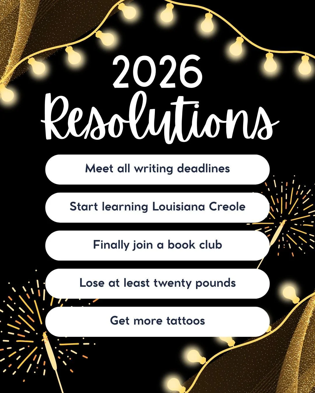 Last year, I made many resolutions, but I only met one. However, it was a big one, as I met my goal of getting at least two novels published. First was my debut novel, Mesmerized, and second was Melting Point. 

This year, I have five new resolutions