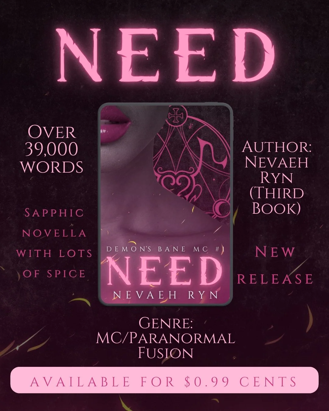 Here's a little information about my amazing story (totally not biased). If a WLW paranormal/biker fusion romance with lots of spice sounds interesting to you, check out Need! Order on Amazon, read on KDP, or save on Goodreads. 
.
.
.
.
.
.
#Romancer