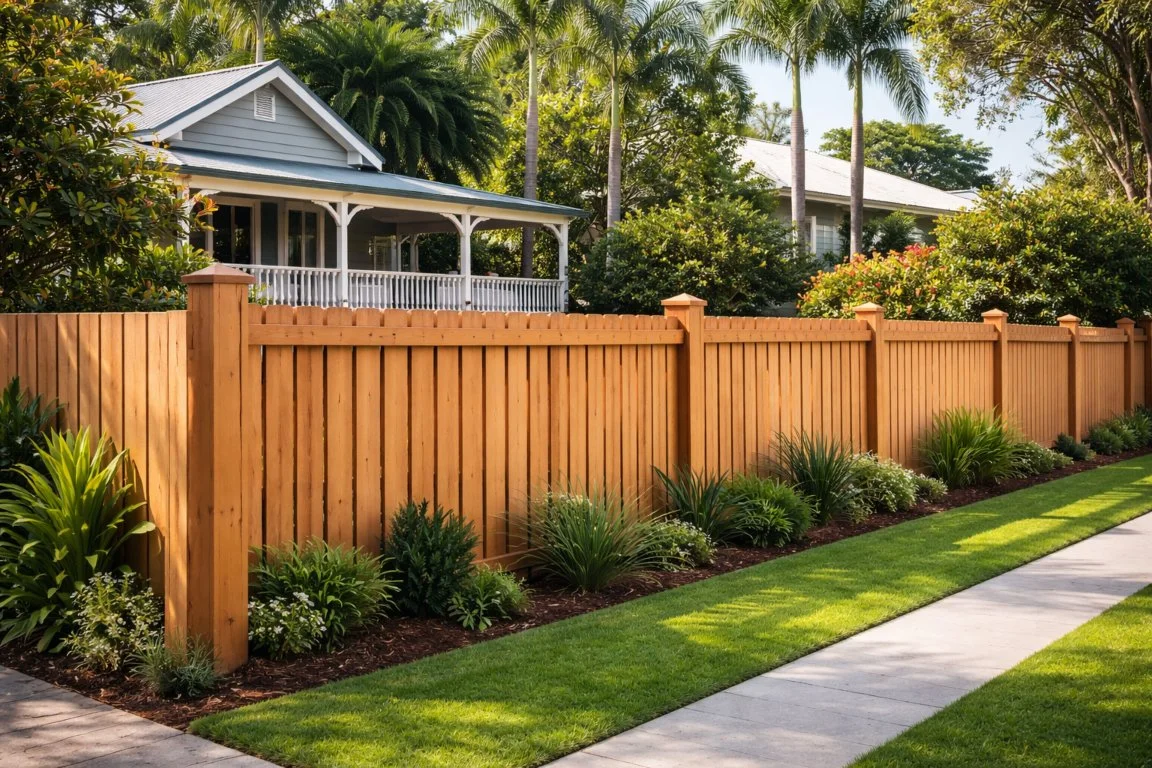 Natural timber fencing for Brisbane homes showing classic design and warmth