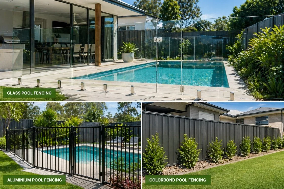 Compliant pool fencing options for Brisbane homes including glass, aluminium and Colorbond