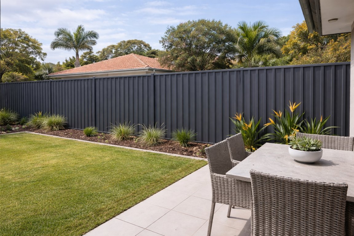 Low maintenance Colorbond fencing installed in a Brisbane backyard
