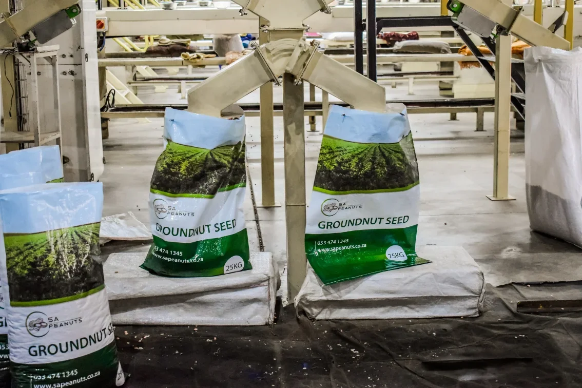 Final quality inspection and bagging of peanuts at SA Peanuts plant