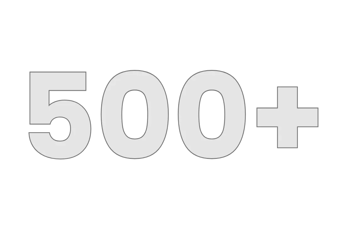 Text reading '500+' in large font.