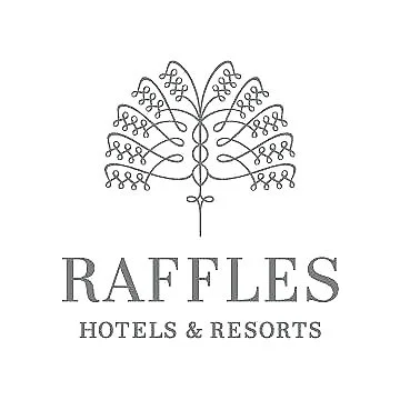Logo for Raffles Hotels & Resorts featuring a stylized tree with intricate, looping branches.
