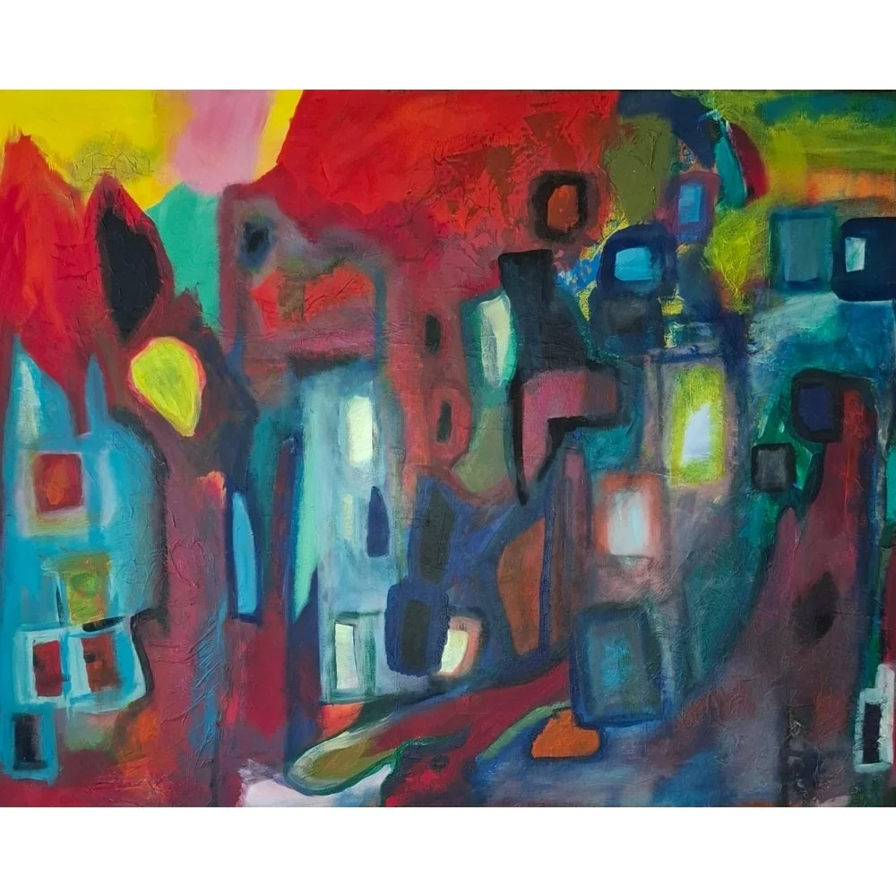 Lichter der Stadt, 100 x80 cm, Acryl auf Leiwand