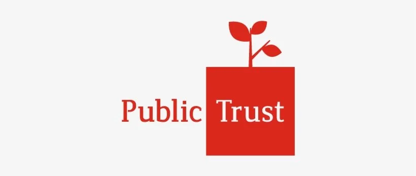 Graphic of a plant growing out of a red square with the words 'Public Trust' next to it, symbolizing growth and trust.