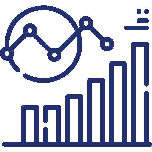 En graf med linje- og stolpediagrammer som viser vekst eller fremgang.