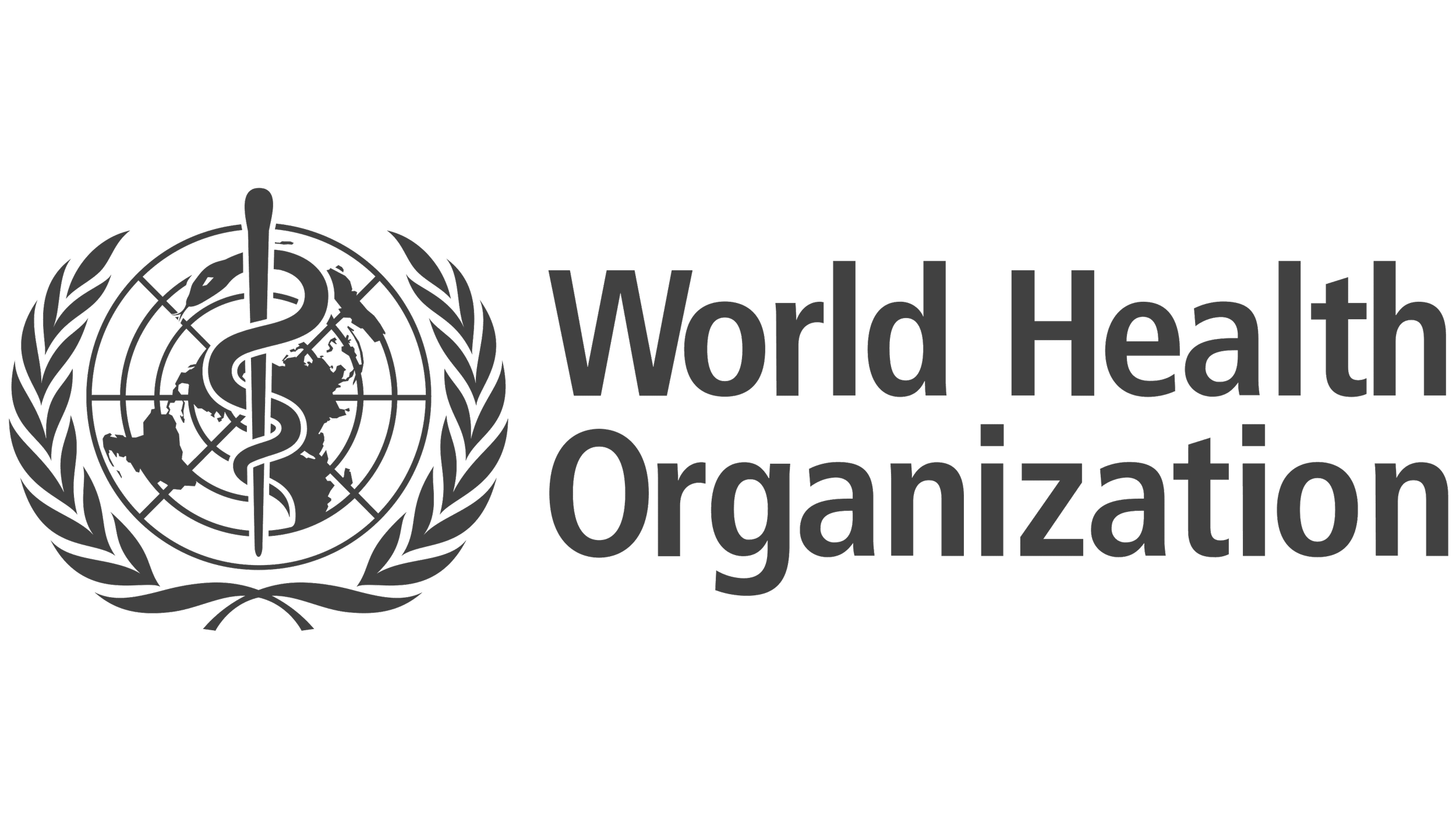 World Health Organization logo featuring a globe with a staff and snake symbol, surrounded by a laurel wreath, and the organization's name.
