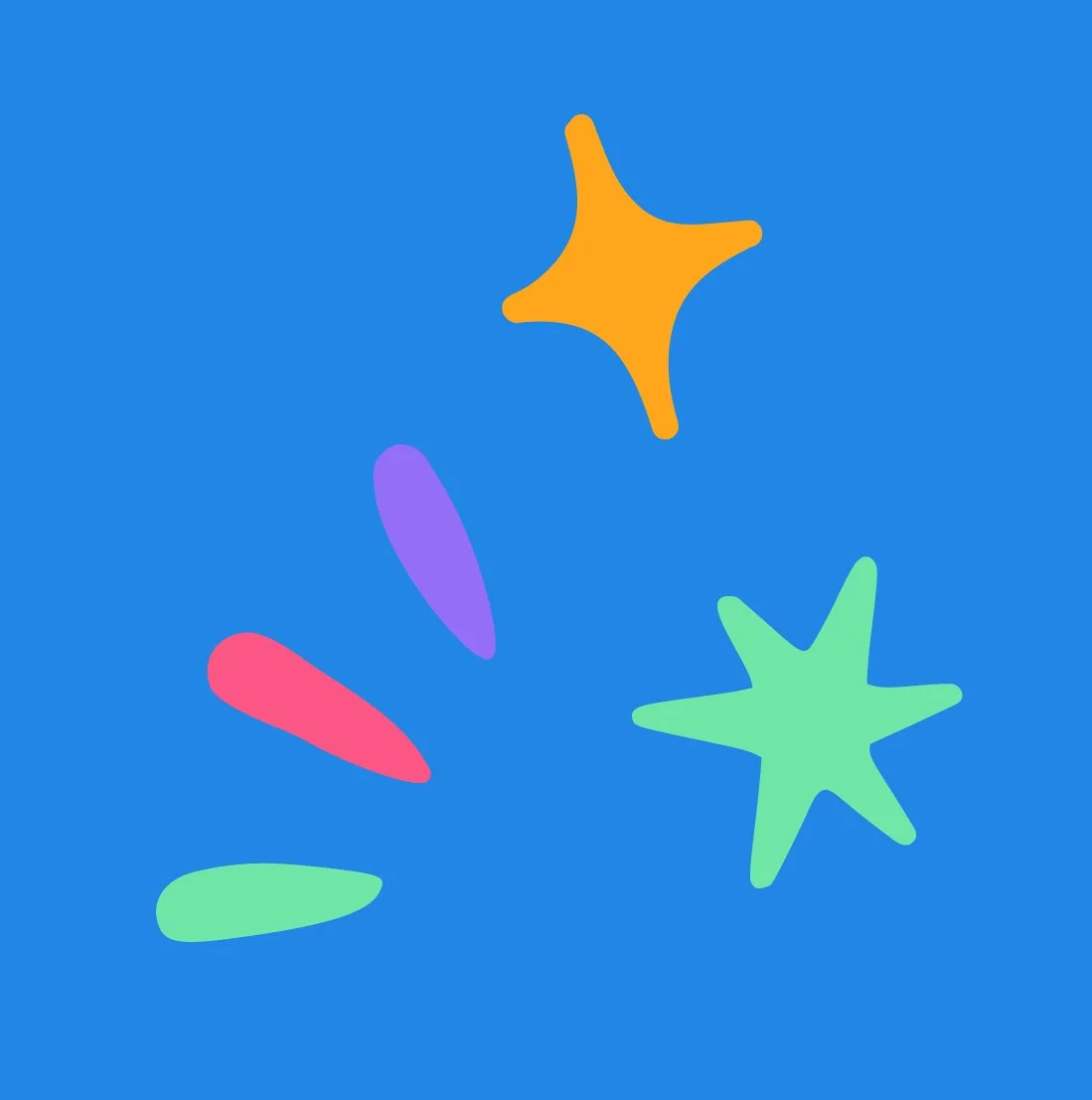 bright coloured shapes - stars and droplets