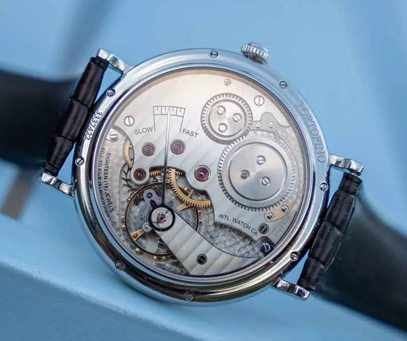 Close-up of a luxury wristwatch with a transparent face showing mechanical gears and components, with a black leather strap.