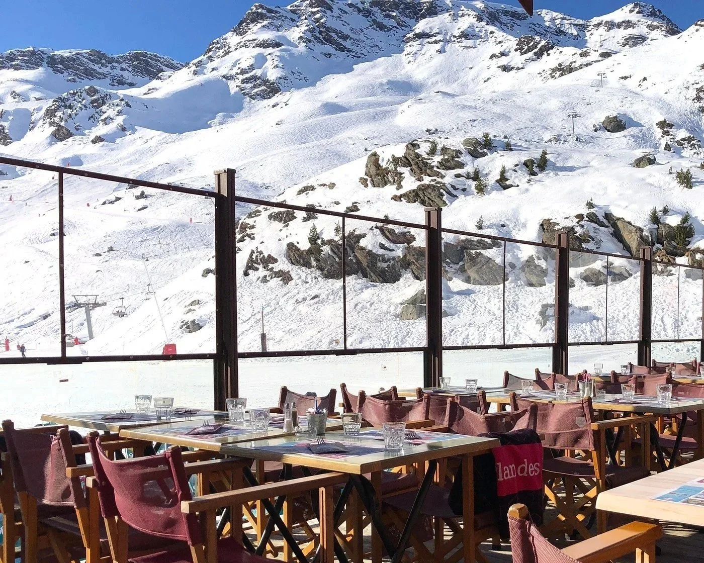 Le Plan des Mains, Meribel terrace. The perfect pitstop for a break when travelling between valleys.