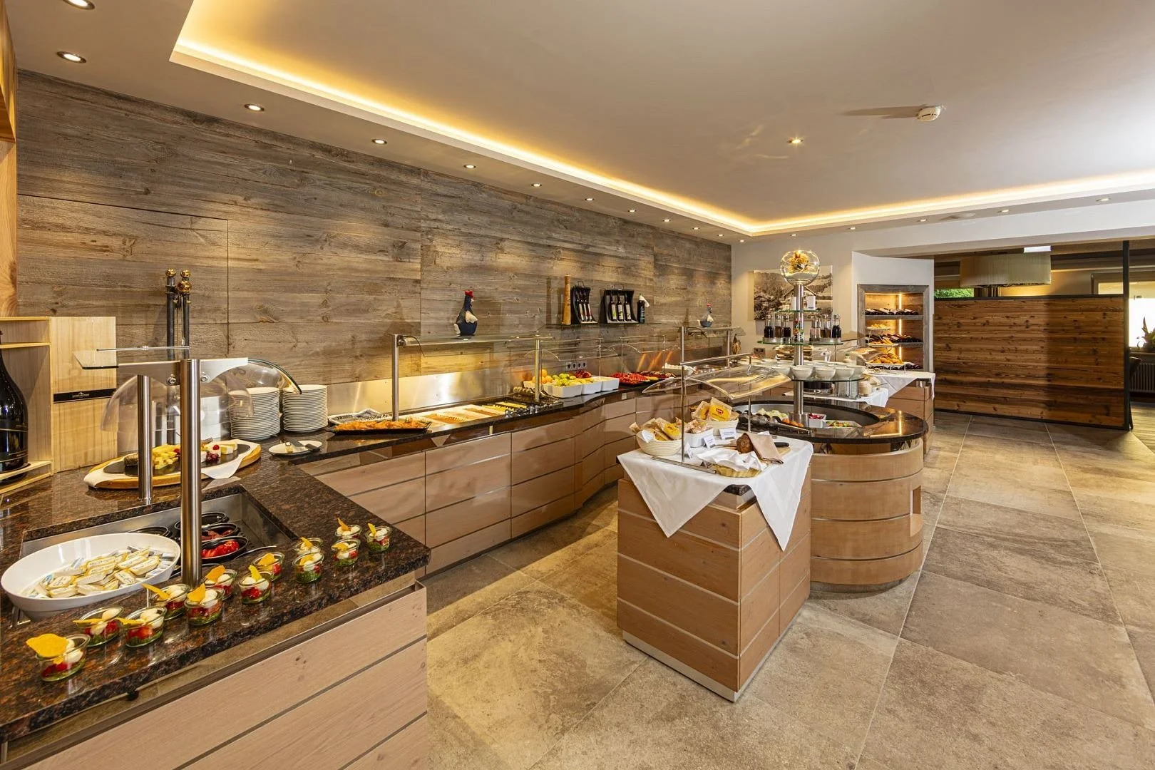 Buffet bar for the guests. Plenty of options from small plates to main meals.