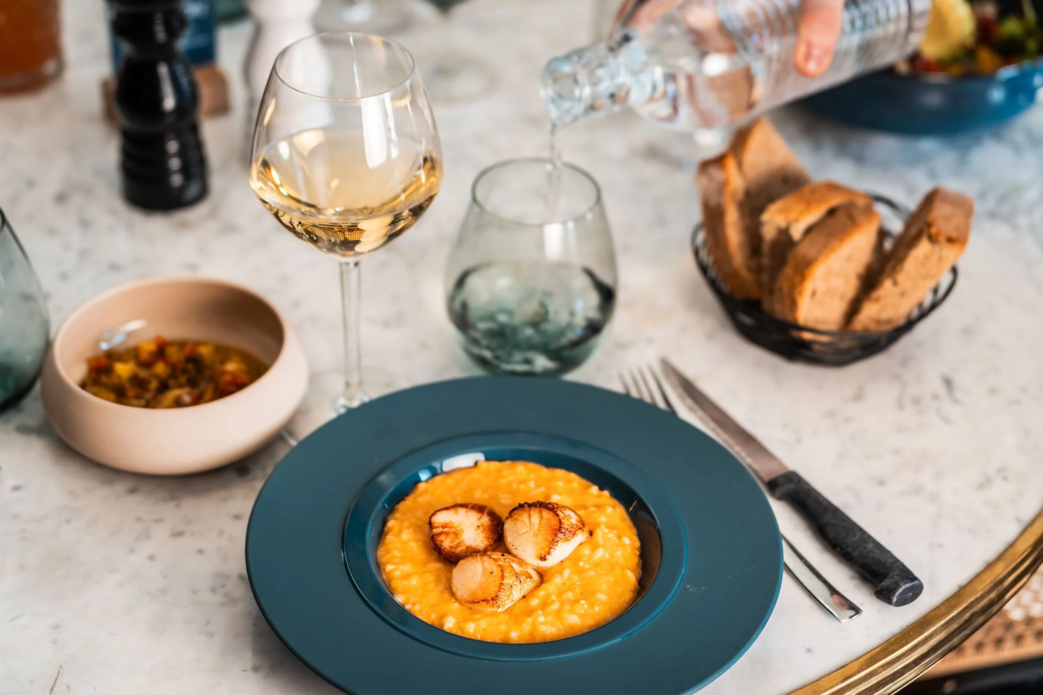 Modern cuisine to match the modern style of this hotel. The scallop risotto is the standout dish here for it's bold colours and flavours