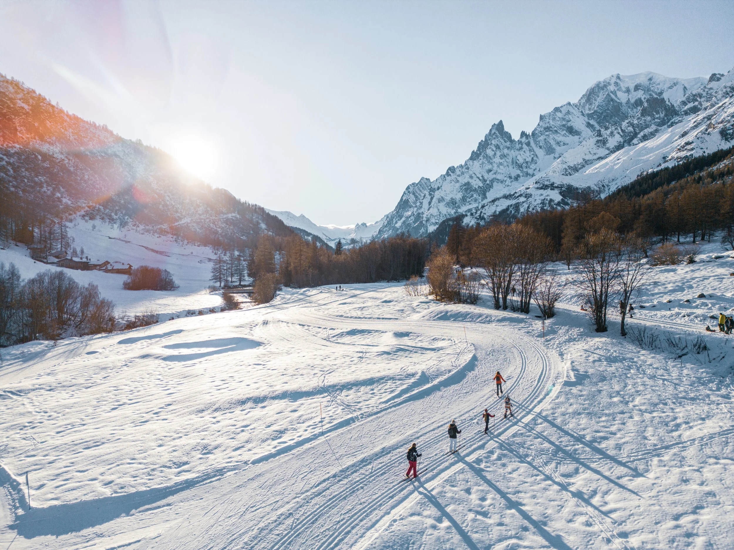 Cross Country Skiing in Courmayeur on a sunny day