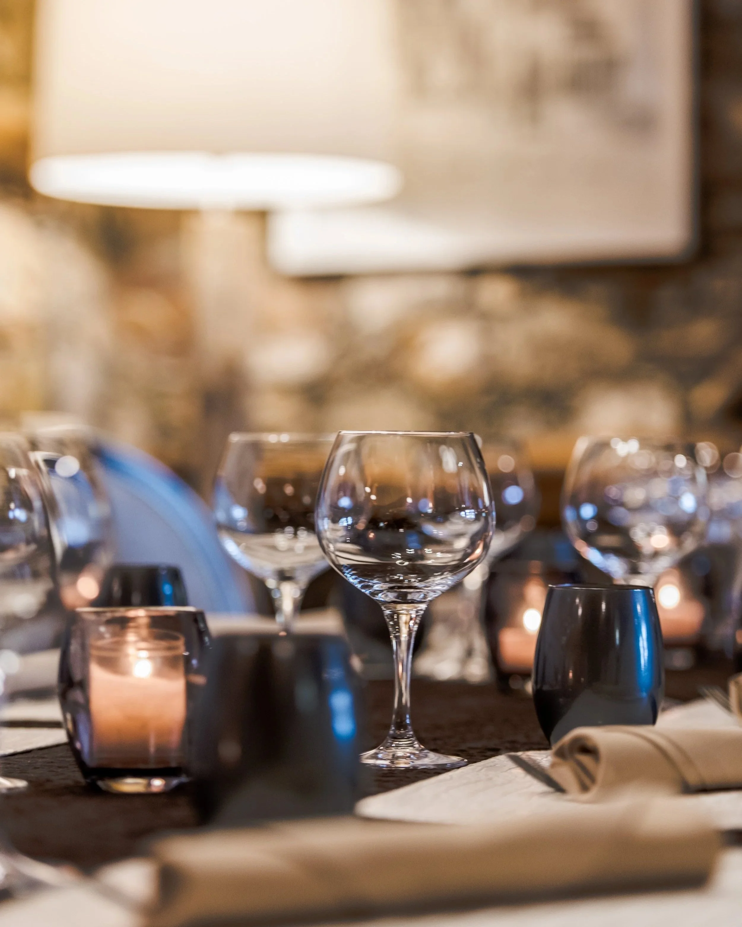 Dining glassware in the Hotel l'eterlou meribel