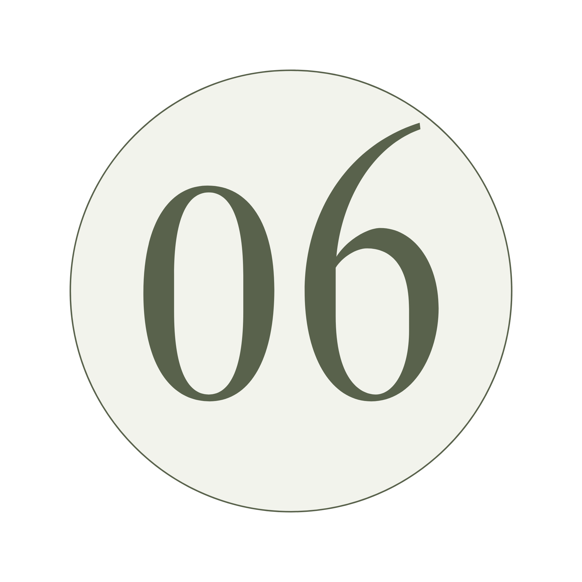 Close-up of a calendar showing the number 06 in a circular icon with a green outline and a light background.