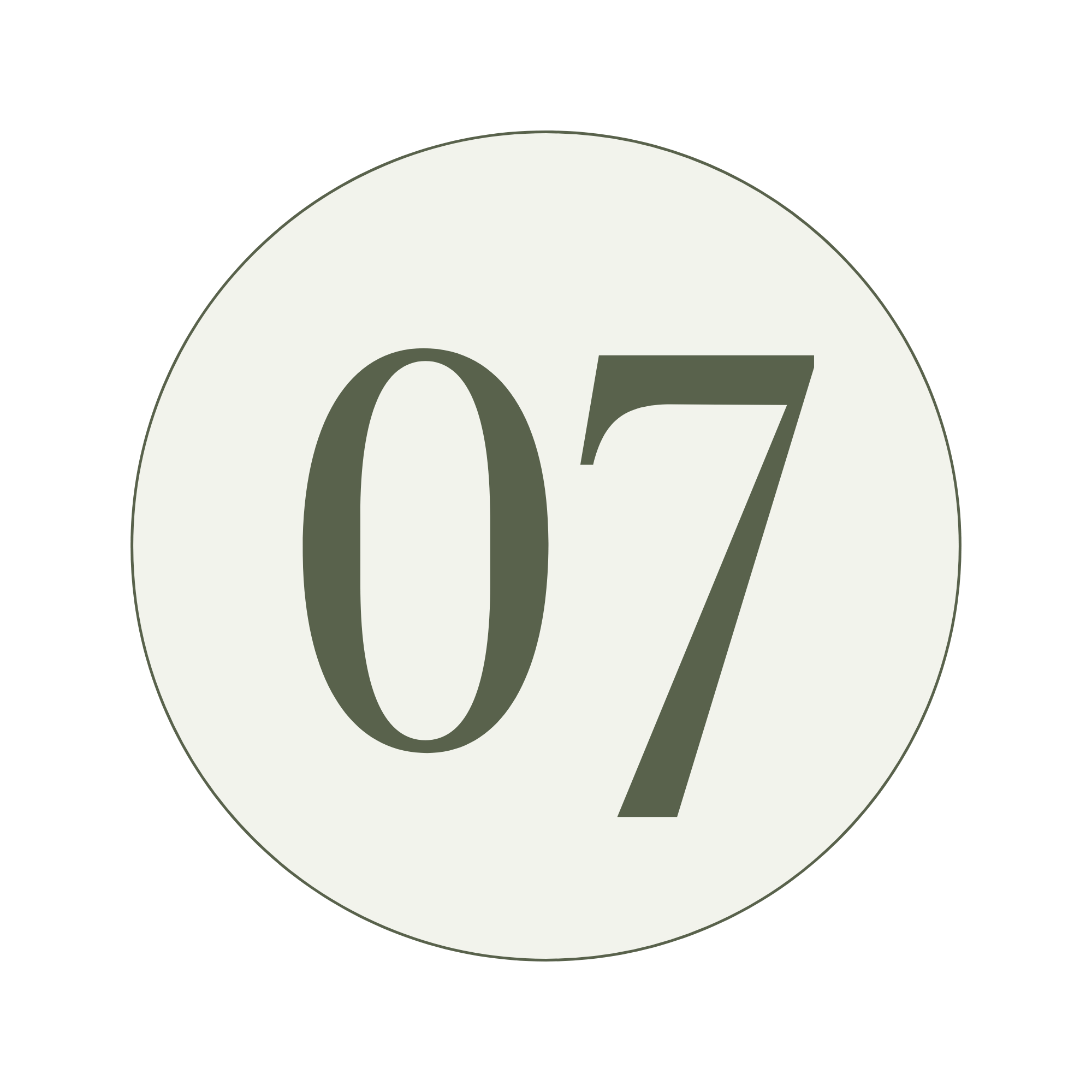 Close-up of a white circular badge with a large black number 0 and a smaller black number 7 beside it.