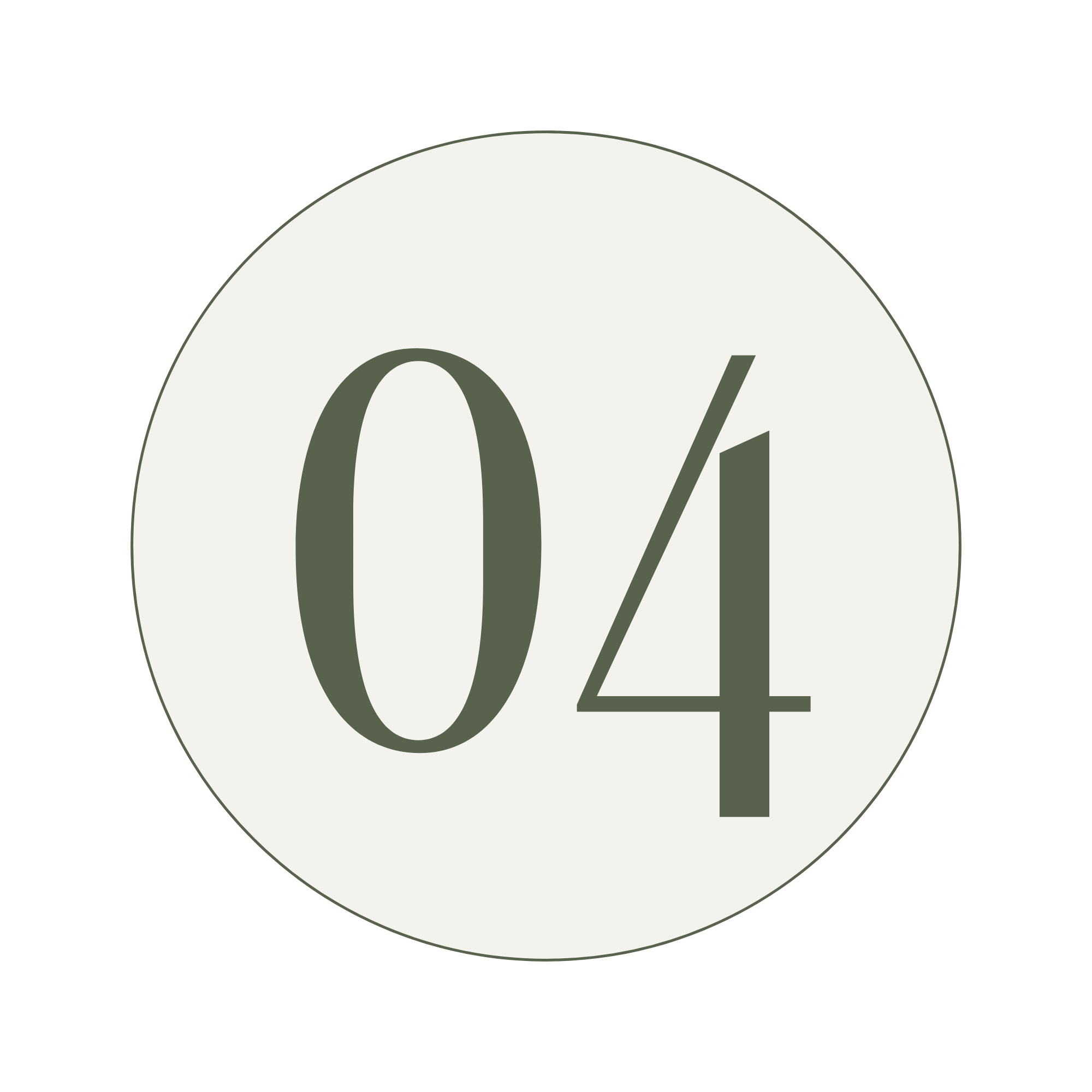 A white circle with bold green text reading '04' inside it, against a black background.