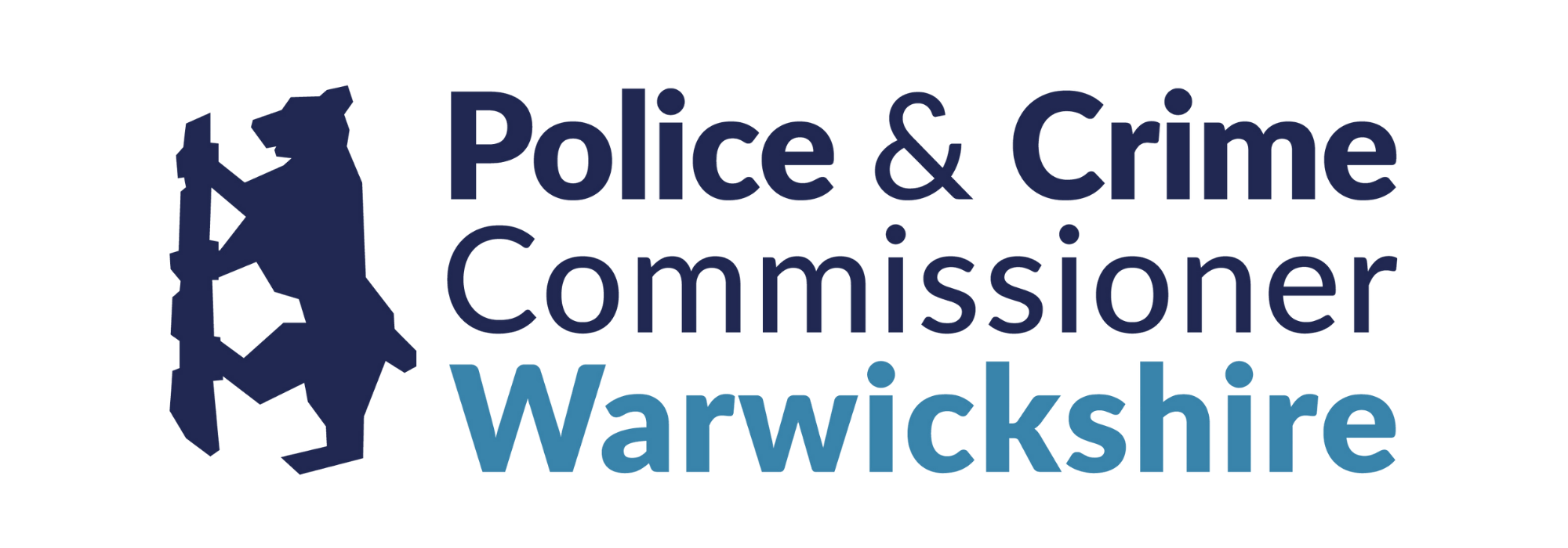 Logo of Warwickshire Police & Crime Commissioner featuring a stylised dark blue lion and text.