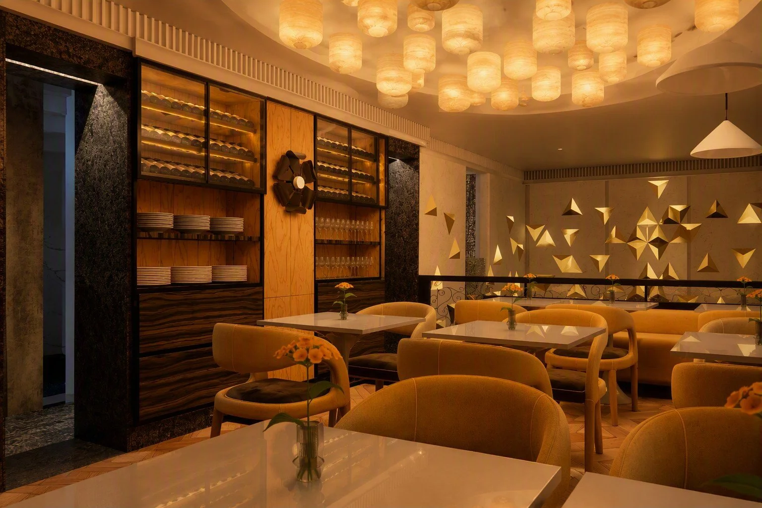 cava vinos; luminarias, restaurante lujo, iluminación, portal granito,