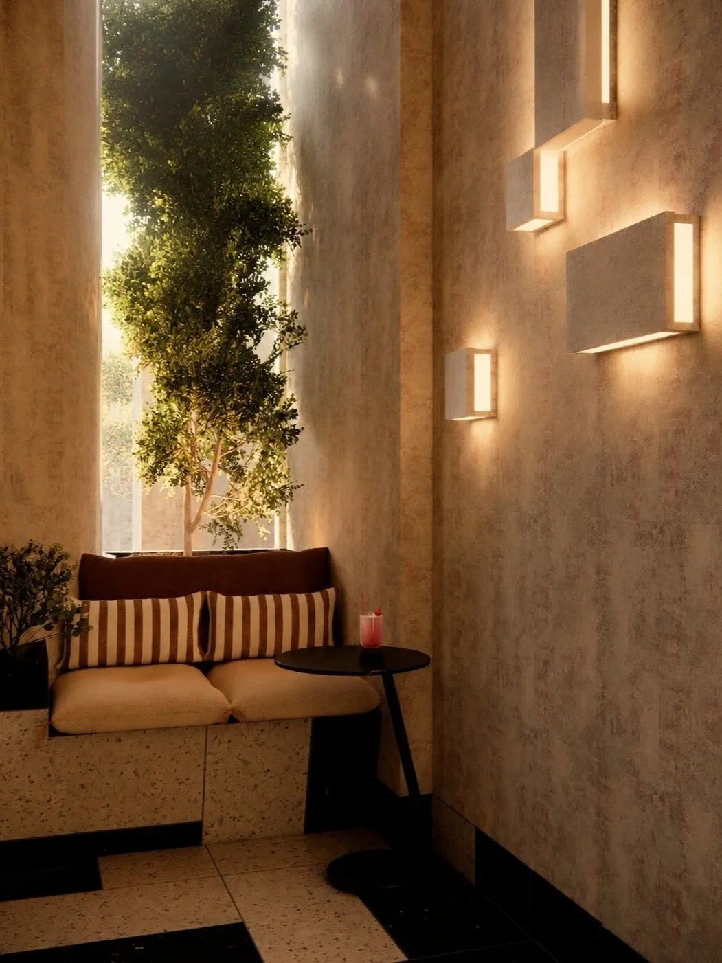 lucernario, patio restaurante, bebidas, hotel, luz, plantas naturales