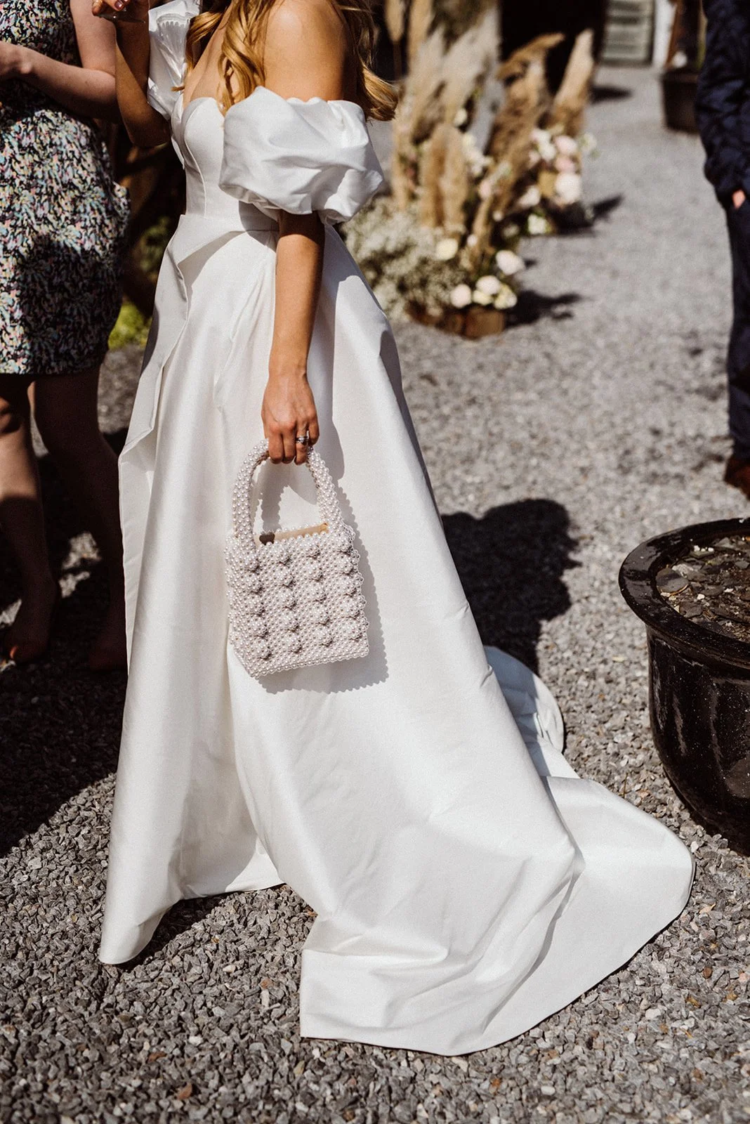 Charlotte Sweet Bespoke Wedding Dress Silk Gown Wedding Gown Destination Wedding Couture Gown Silk Gown Fashion Wedding Gown Couture Gown Full Bridal Skirt Princess Skirt Bridal Dress Slit Bridal Bag Pearl Bag Bridal Pearls