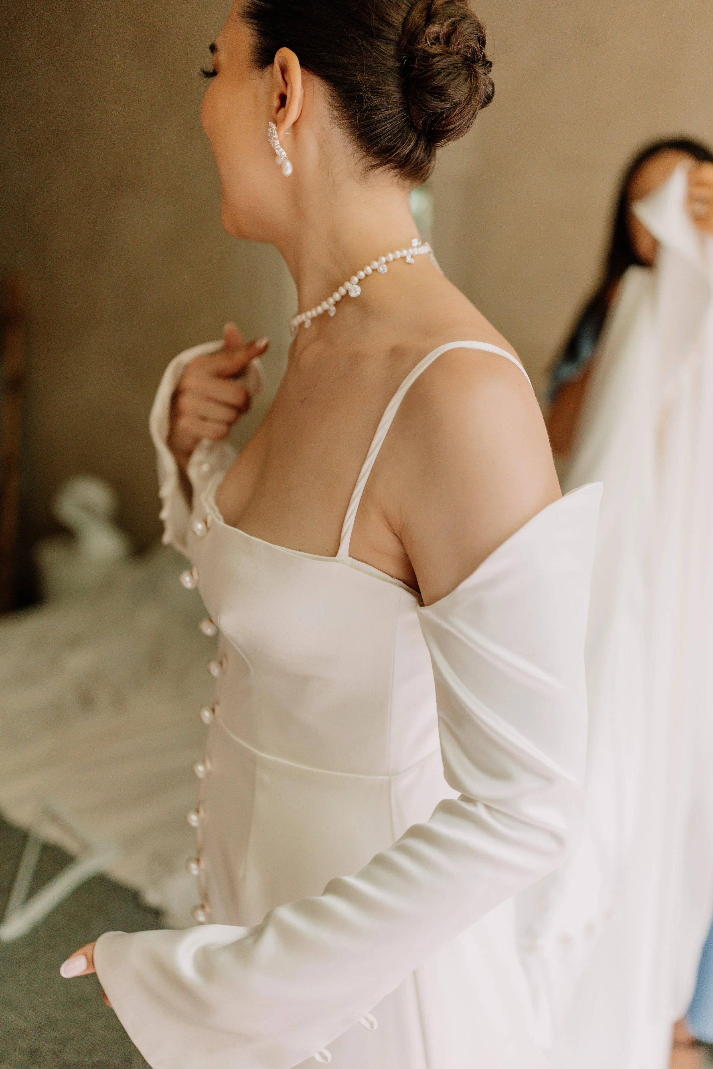 Charlotte Sweet Bespoke Wedding Dress Silk Gown Wedding Gown Destination Wedding Couture Gown Silk Gown Fashion Wedding Gown Couture Gown Sleeves Pearl Buttons