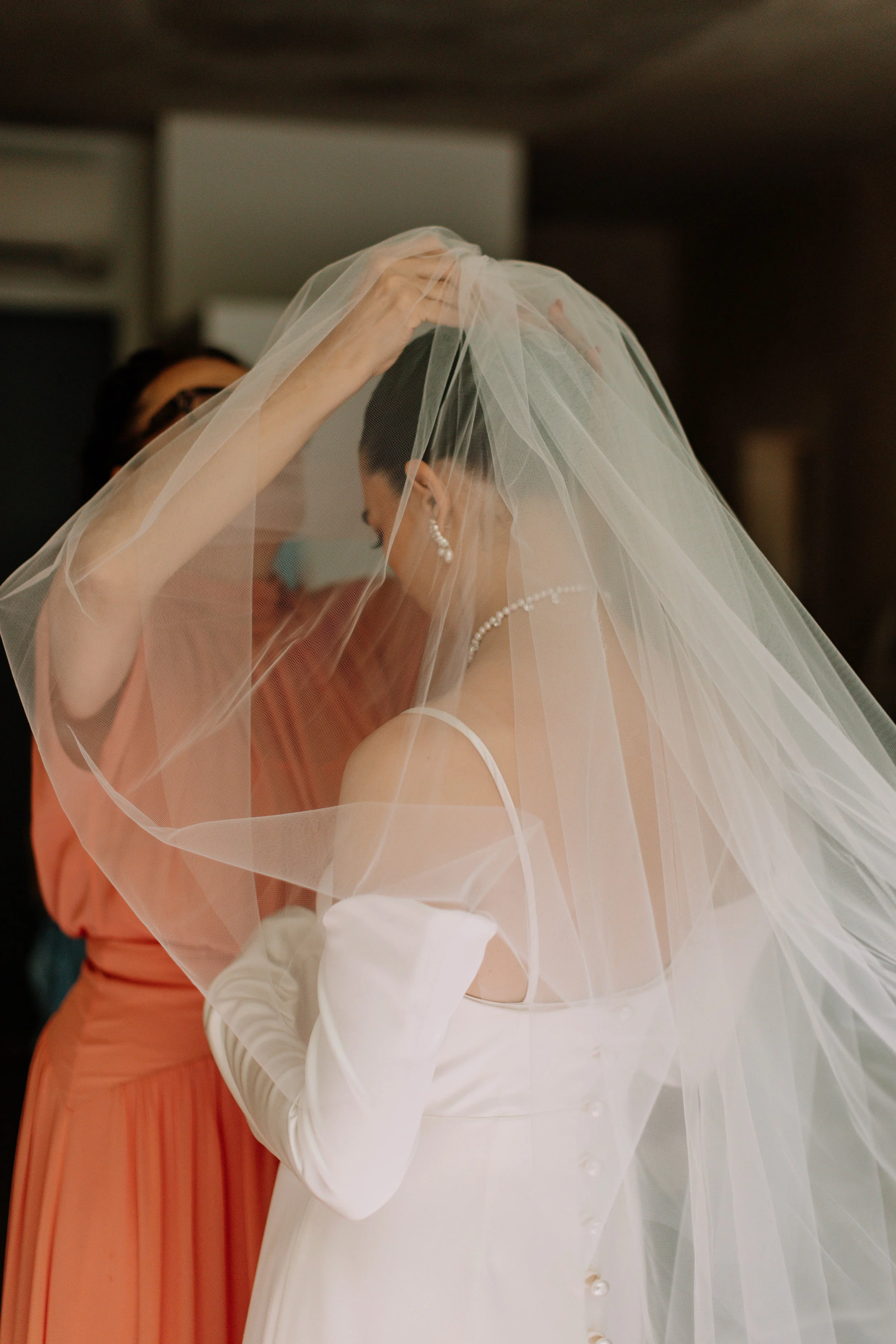 Charlotte Sweet Bespoke Wedding Dress Silk Gown Wedding Gown Destination Wedding Couture Gown Silk Gown Fashion Wedding Gown Couture Gown Pearls Pearl Buttons Crepe Gown Silk Veil Bridal Veil