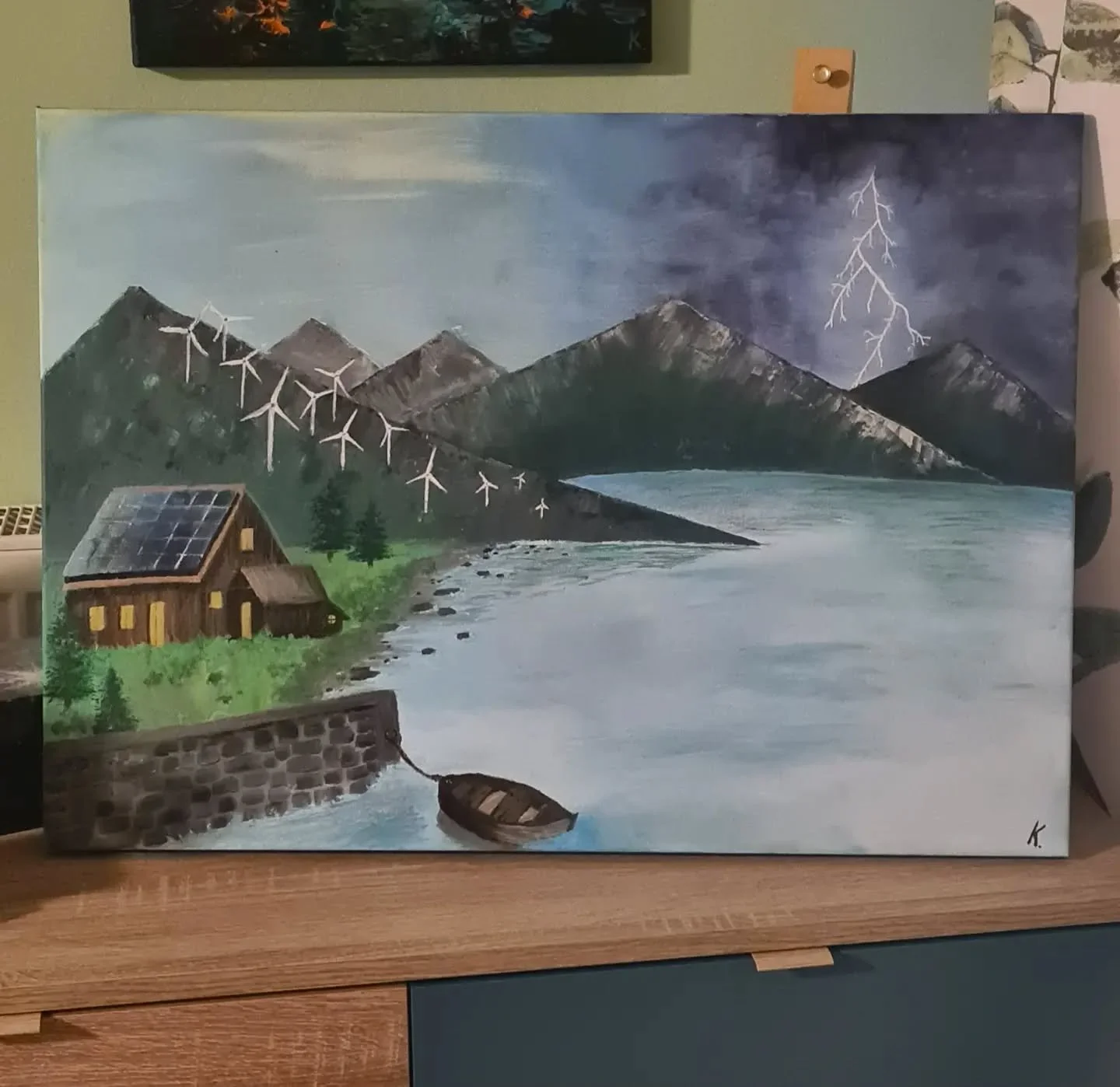 Art meets engineering 💜
#acryliconcanvas 70*50cm
#solarsystempainting #windturbinepainting #engineeringpainting #naturepainting #nofilter