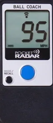 Digital radar device displaying 95 miles per hour. Increase pitching velocity today