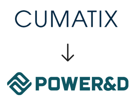 Logo design showing the transition from a company named 'Cumatix' to a new brand 'Power&D'.