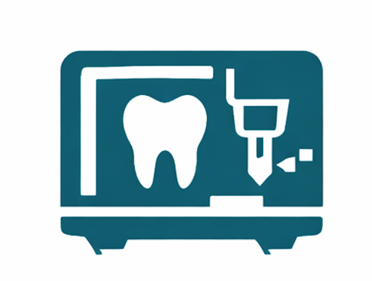 Icon of a tooth and a dental tool on a 3D printer or machine for dental printing or 3D dental modeling.