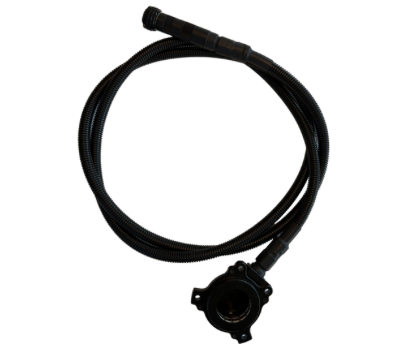 A black cable  with a connector and a circular attachment at one end.