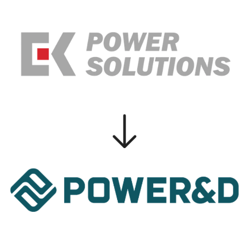 Logo design showing the transition from a company named 'EK Power Solutions' to a new brand 'Power&D'.