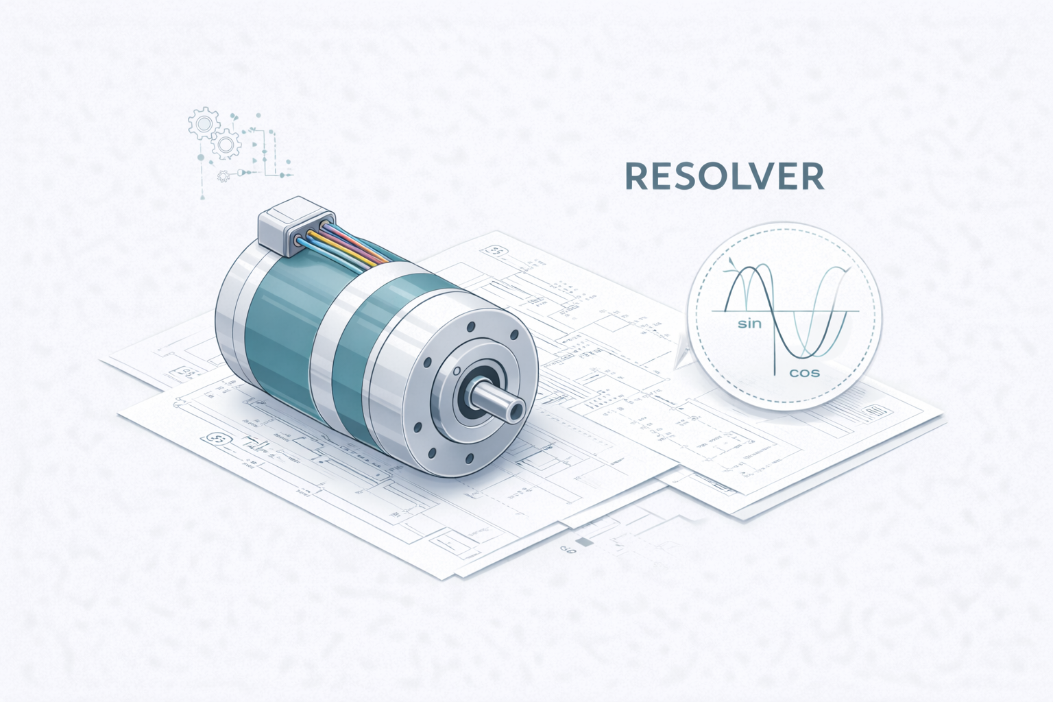 Illustration of a resolver placed on a technical drawing
