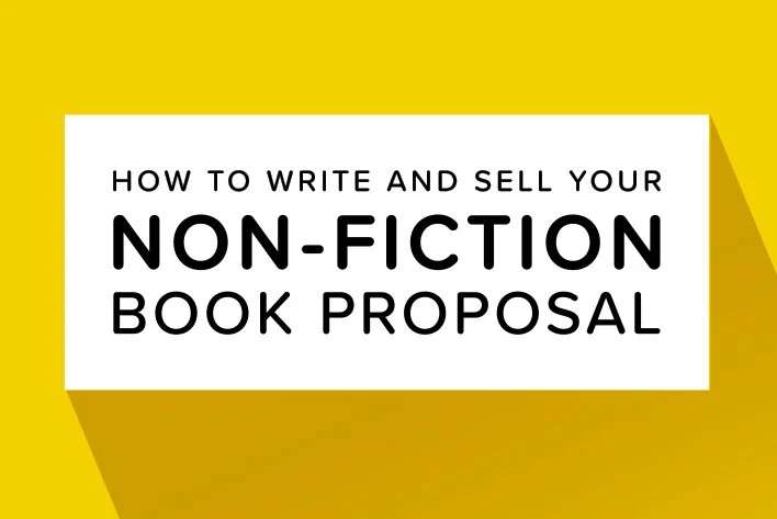 Book cover titled "How to Write and Sell Your Non-Fiction Book Proposal" with a yellow background and white title box