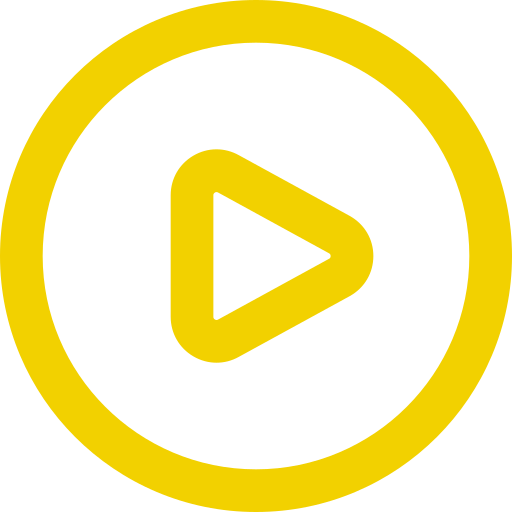 A yellow circular play button icon with a black background.
