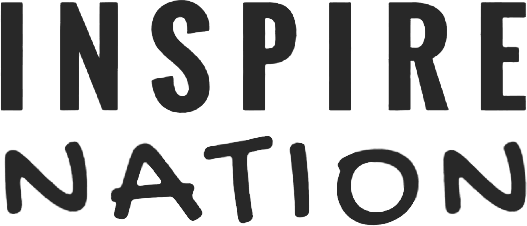 The word 'INSPIRE' in large black letters with 'NATION' written below in smaller letters, all on a black background.