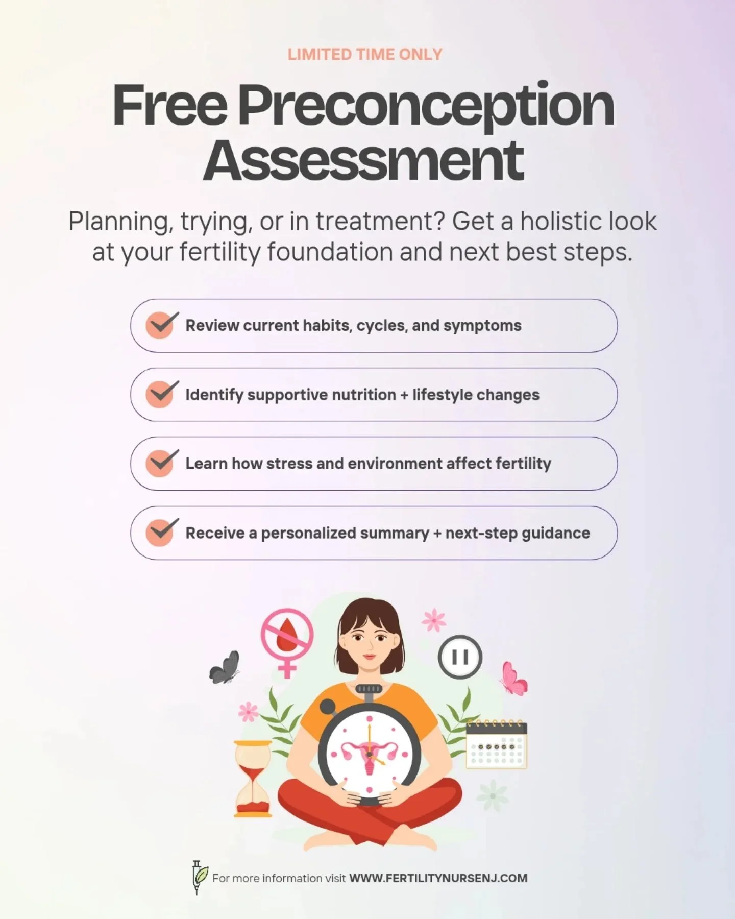 Not sure what your next step should be on your fertility journey?

This free preconception assessment helps you see the full picture: nutrition, lifestyle, and when it might be time to explore lab work or a physician referral.

You&rsquo;ll leave wit