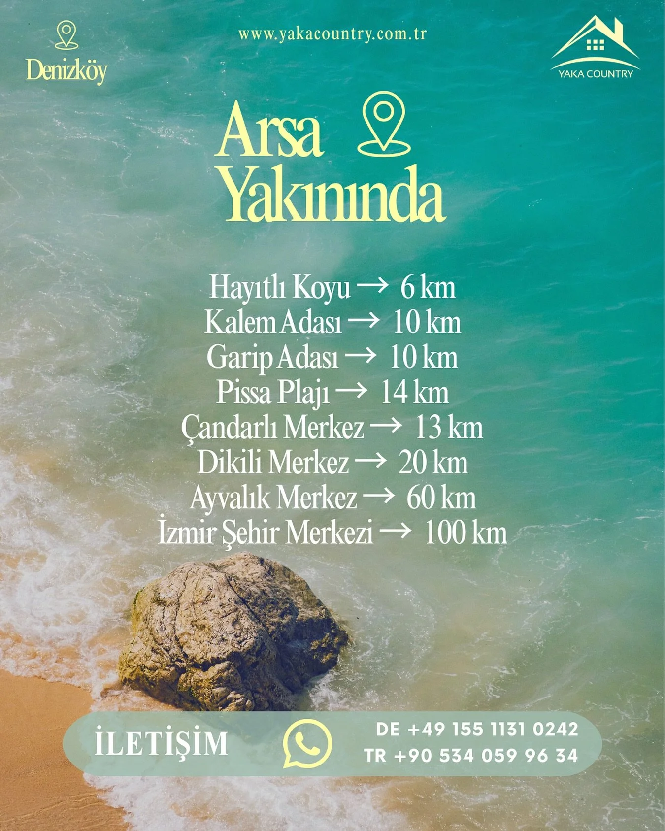 Bazen ihtiyacın olan tek şey&hellip; denizin sesi. 🌊 Yaka Country, Ege&rsquo;nin kalbinde yeni bir yaşam sunuyor. #DenizKıyısında

📞 +90 534 059 96 34  📞 +49 155 1131 0242  💬 WhatsApp &uuml;zerinden de bize ulaşabilirsiniz  🌐 yakacountry.com.tr 