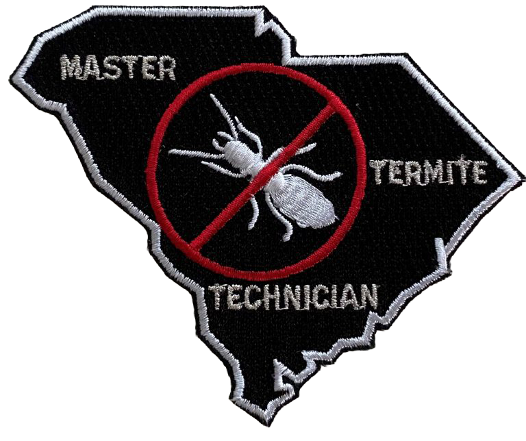 Patch of the state of Arkansas with a pest control theme, featuring a bug inside a red circle with a slash, and the words "Master Termite Technician."