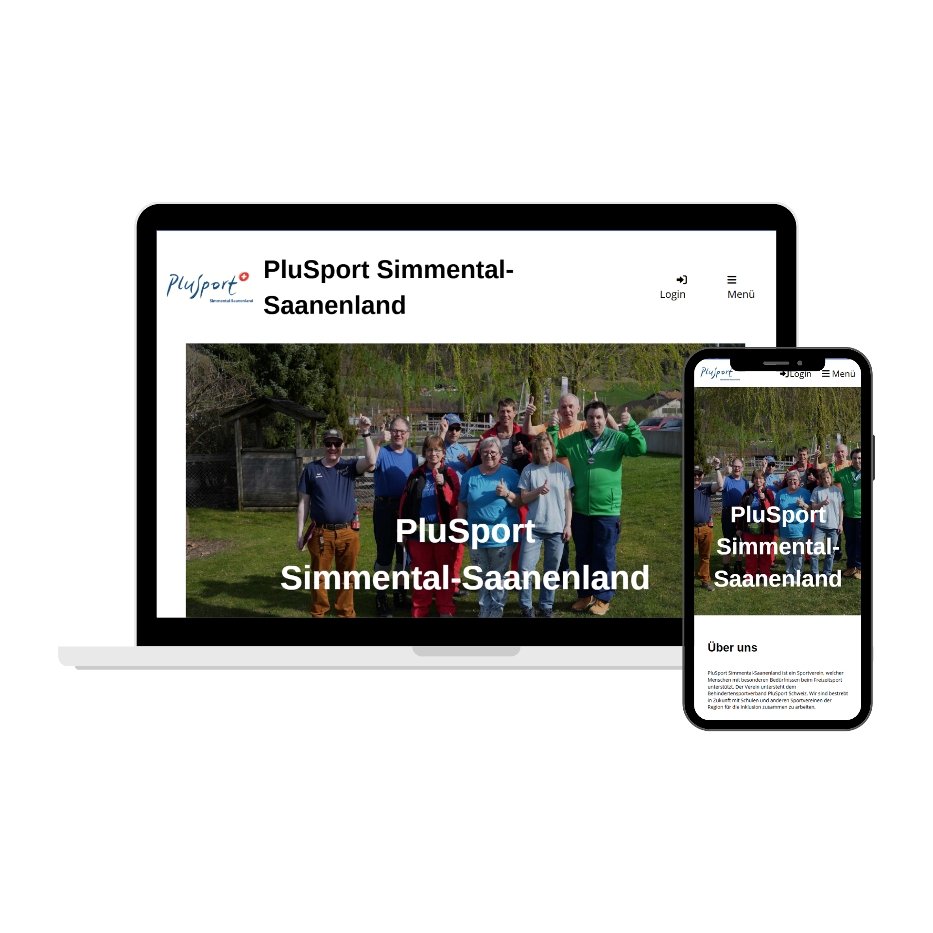 MockUp-Darstellung der Website "www.plusport-simmental-saanenland.ch" auf Laptop und Handy