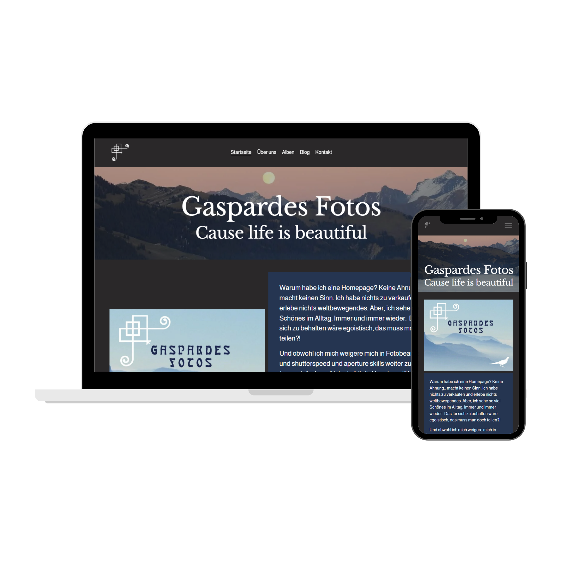 MockUp-Darstellung der Website "www.gasparde.ch" auf Laptop und Handy