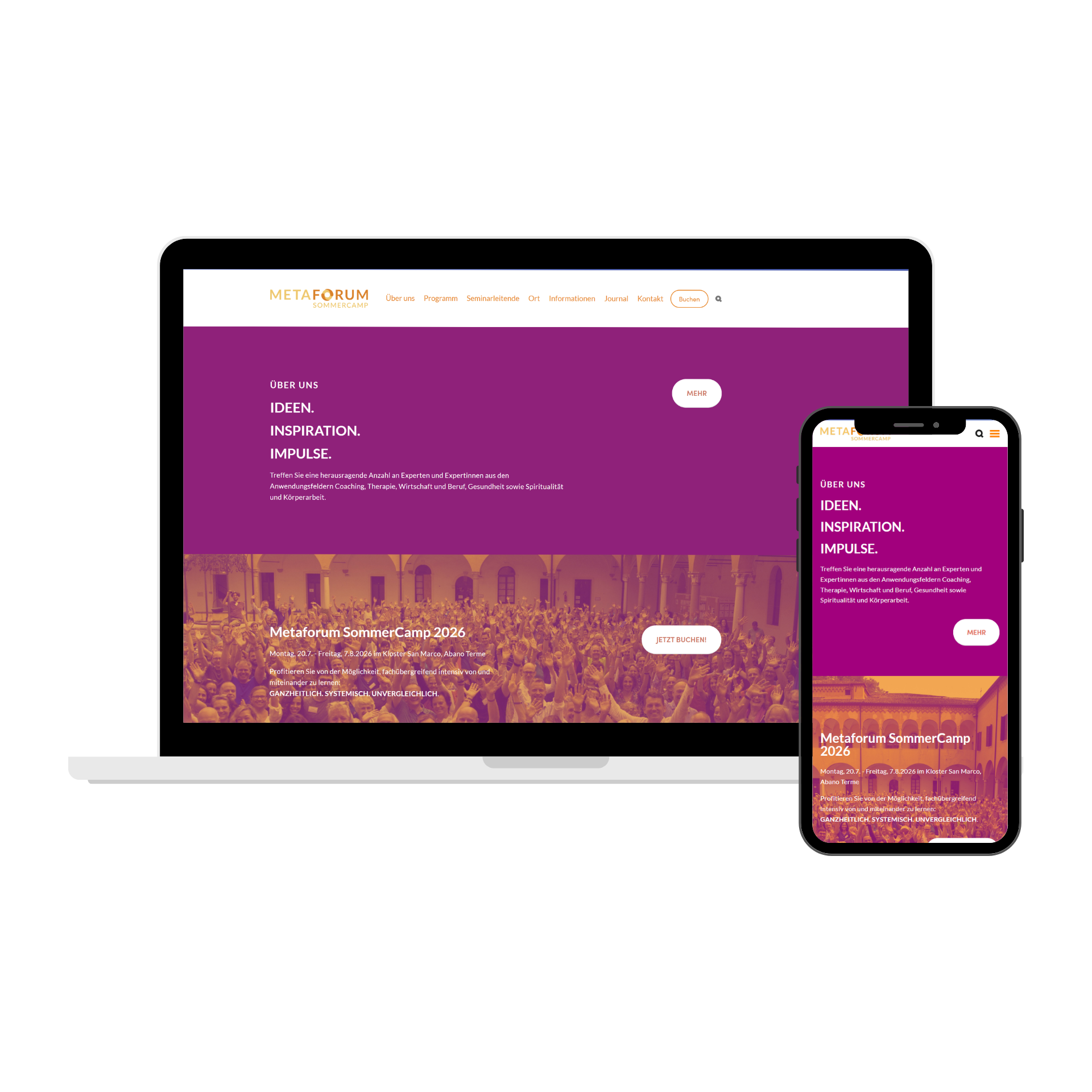 MockUp-Darstellung der Website "www.metaforum-sommercamp.com" auf Laptop und Handy